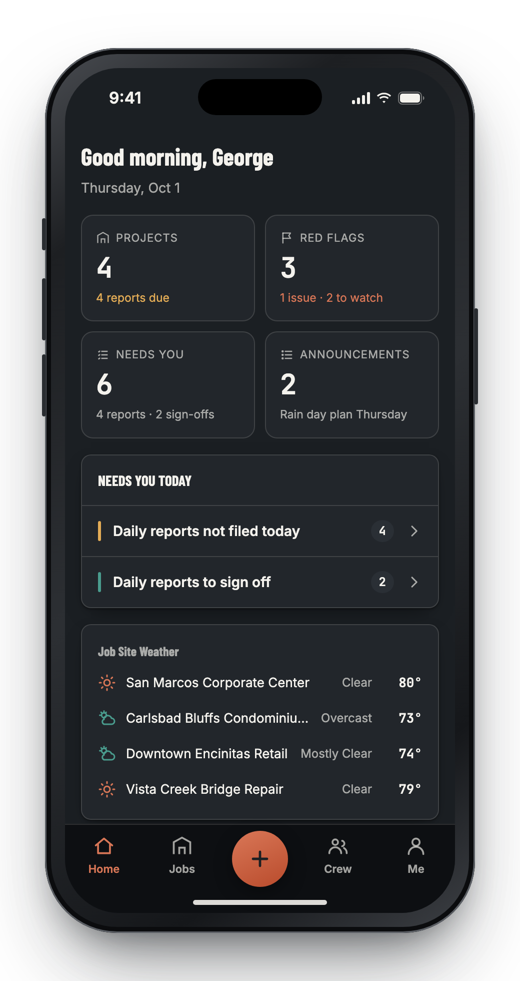 The myBivy for Builders home screen on a phone